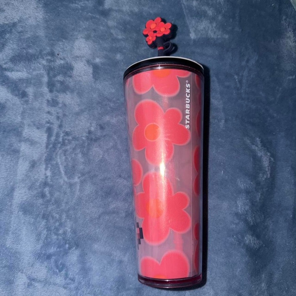 Starbucks 2025 Valentines Pink & Red Flower Heart Straw‎ Topper Tumbler